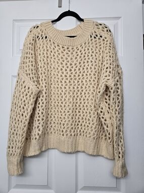 Boutique Cream Open-Knit Crewneck Sweater - Great For Layering